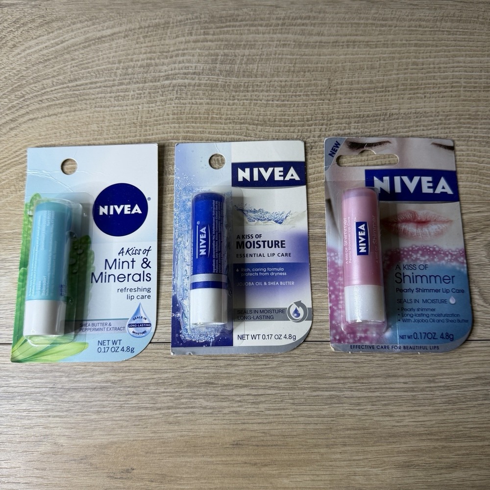 Nivea Lip Balm Bundle Mint Minerals Moisture Shimmer Shea Butter Jojoba‎ Oil Lot